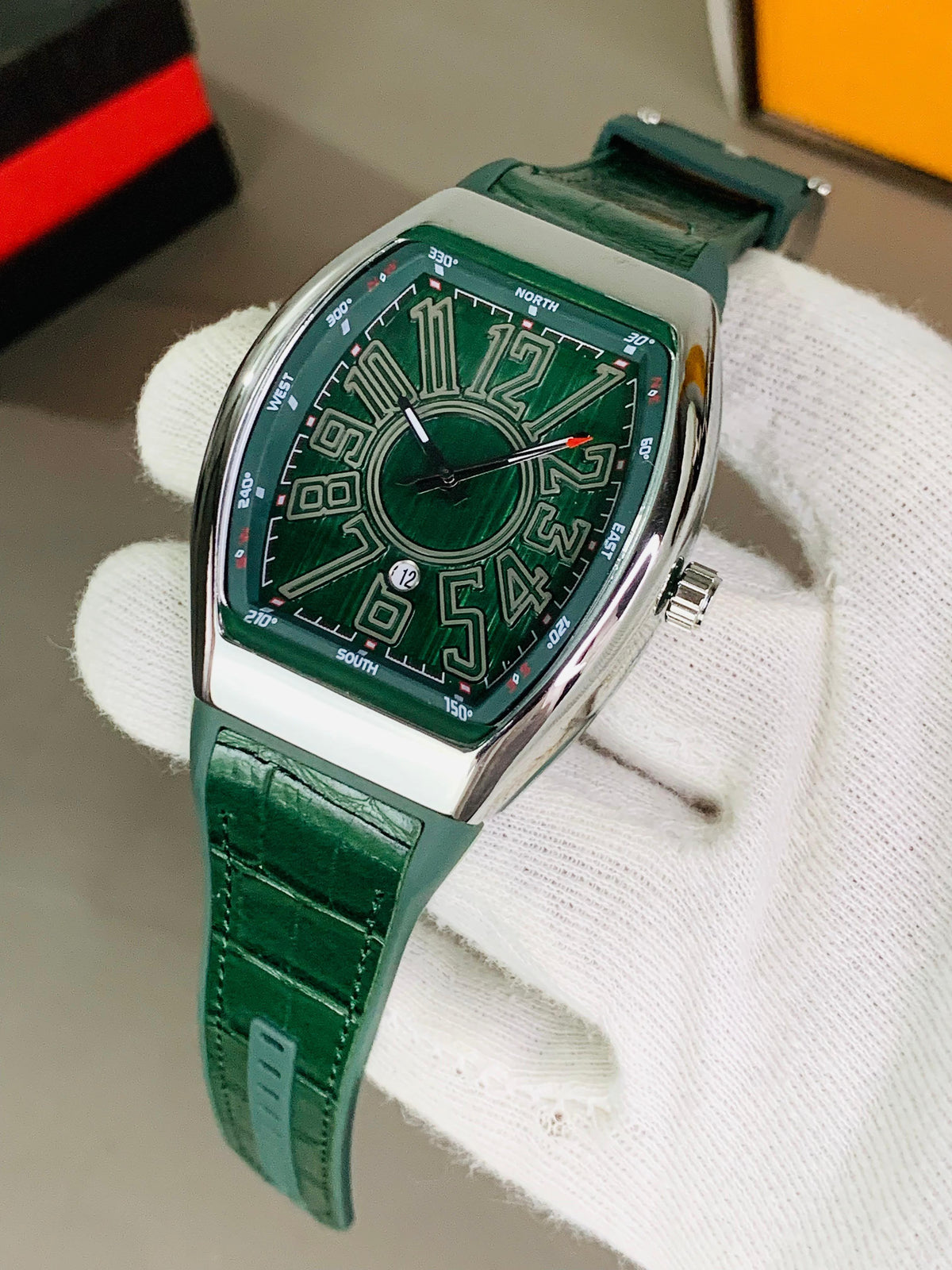Luxury Tonneau Watch – Bold Number Dial & Leather Strap | Khyber Drip