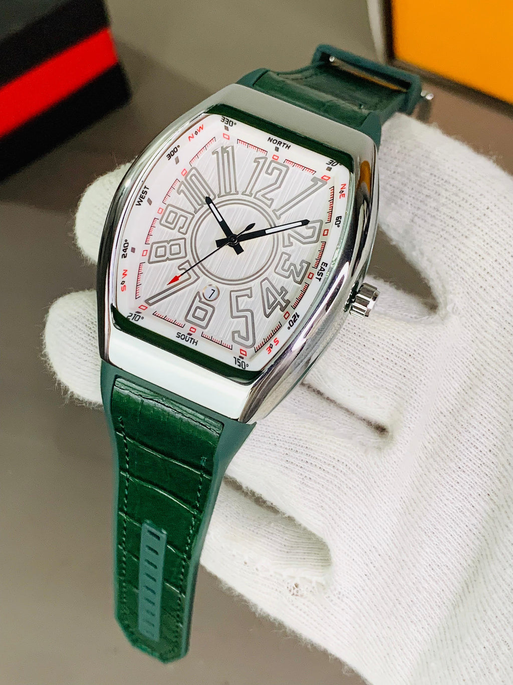 Luxury Tonneau Watch – Bold Number Dial & Leather Strap | Khyber Drip