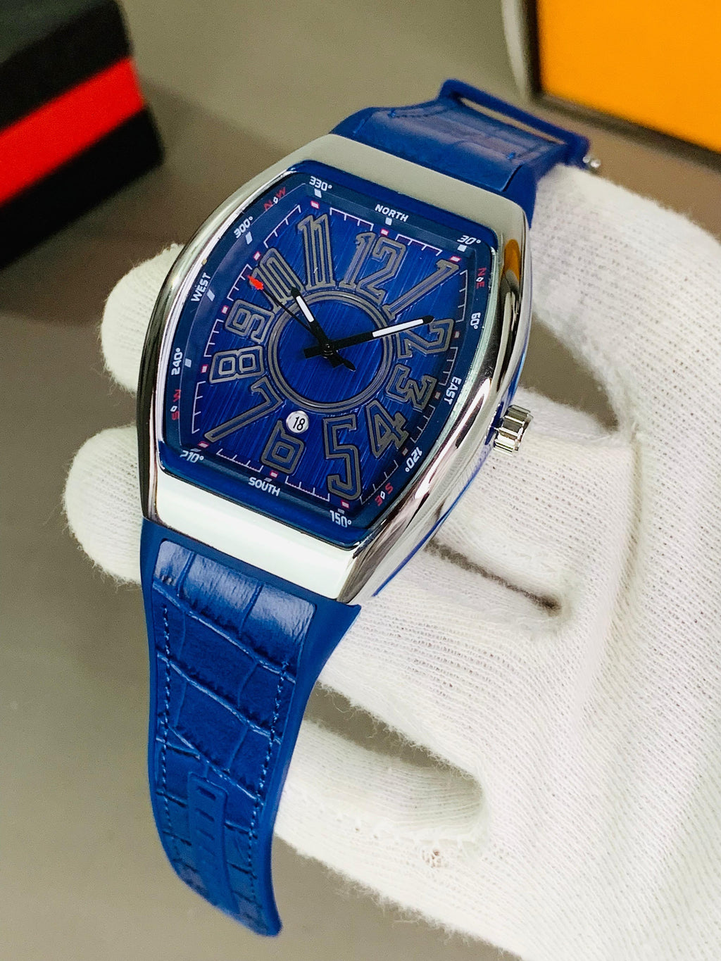 Luxury Tonneau Watch – Bold Number Dial & Leather Strap | Khyber Drip