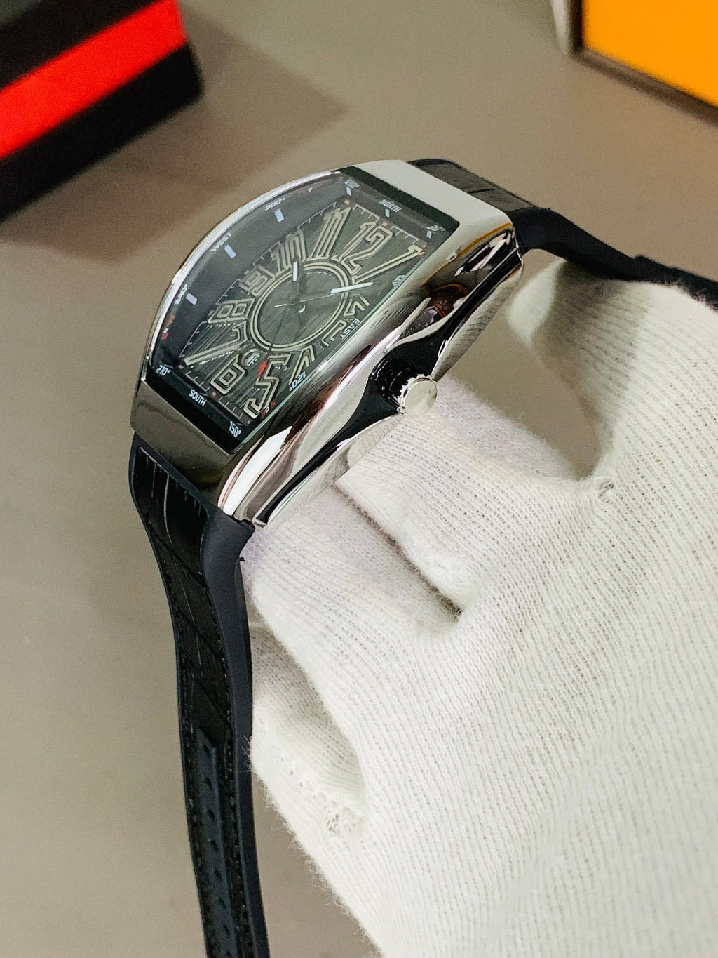 Luxury Tonneau Watch – Bold Number Dial & Leather Strap | Khyber Drip