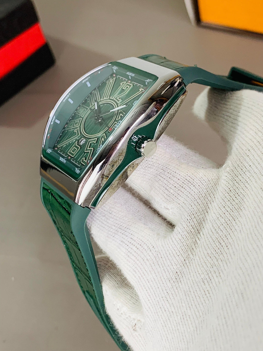 Luxury Tonneau Watch – Bold Number Dial & Leather Strap | Khyber Drip