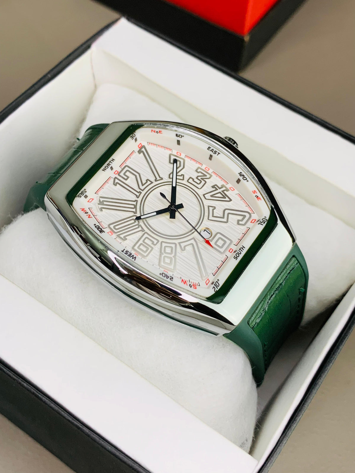 Luxury Tonneau Watch – Bold Number Dial & Leather Strap | Khyber Drip