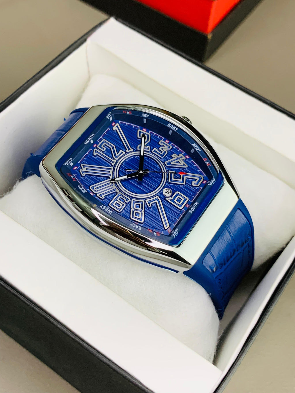 Luxury Tonneau Watch – Bold Number Dial & Leather Strap | Khyber Drip