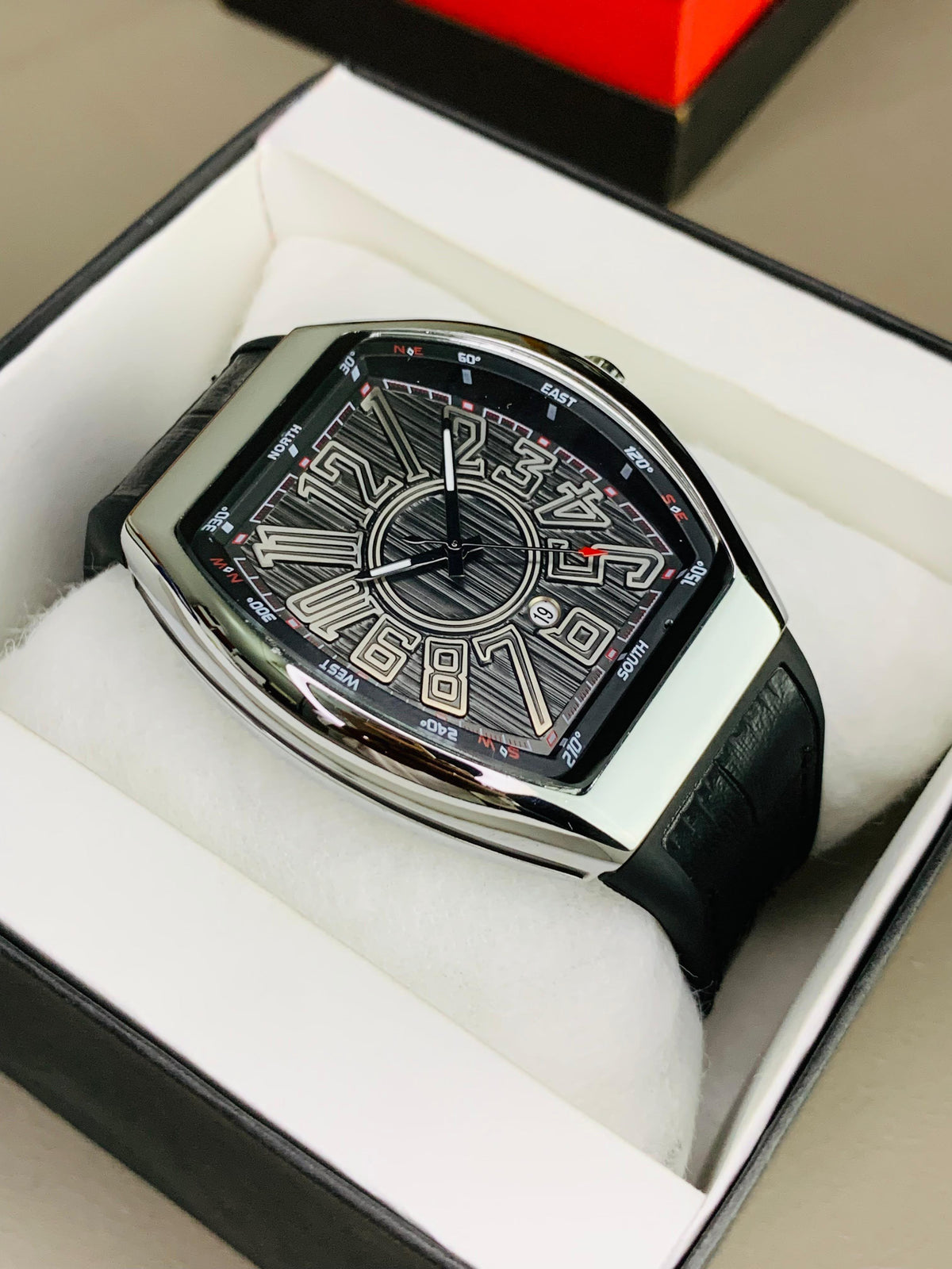 Luxury Tonneau Watch – Bold Number Dial & Leather Strap | Khyber Drip
